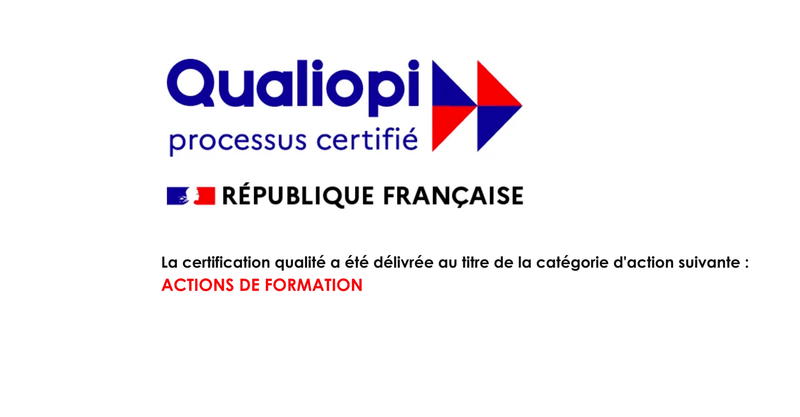 Logo Qualiopi — République Française. CVMB FORMATION certifiée pour la catégorie Actions de formation, certificat n° 313811-2.