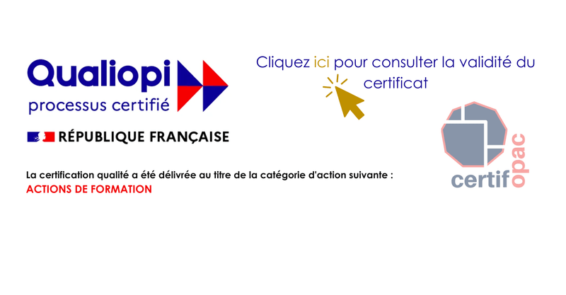 Qualiopi — CVMB FORMATION certifié pour la catégorie Actions de formation. Cliquez pour consulter la validité du certificat n° 313811-2.